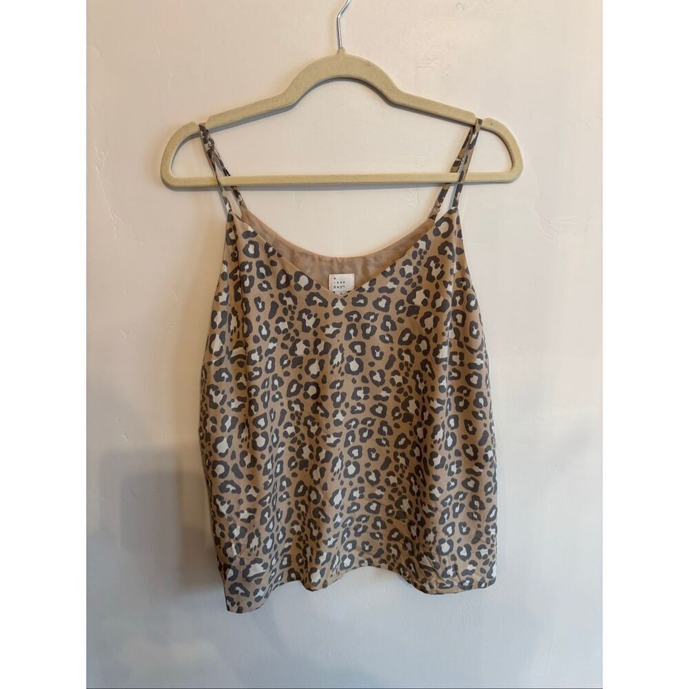 A New Day Leopard Print Tank Top Large Brown Tan V Neck Spaghetti Strap Relaxed